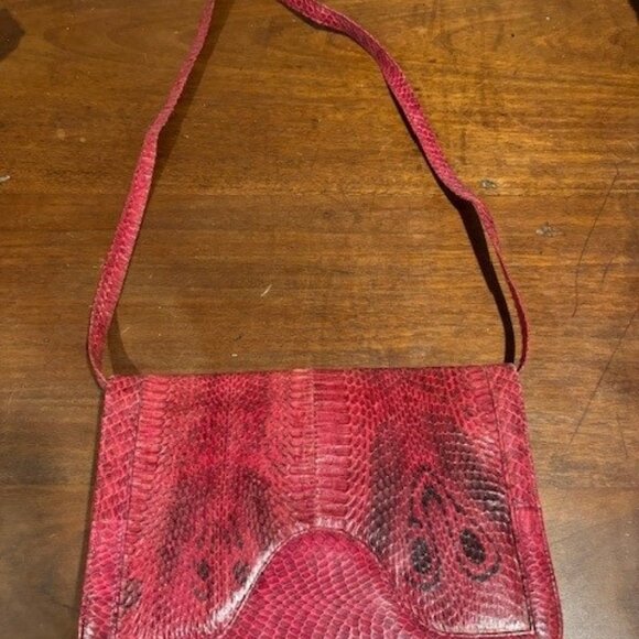 Unused, Vintage, Pink Dyed Snakeskin Suede Interior Shoulder Purse - Picture 6 of 6